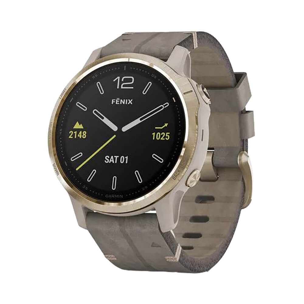 Часы Garmin Fenix 6S Sapphire золотистый с серым кожаным ремешком
